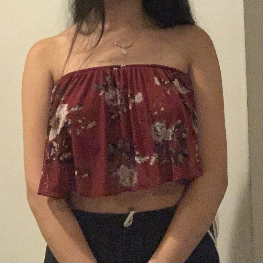 Red Crop Top with White Flowers